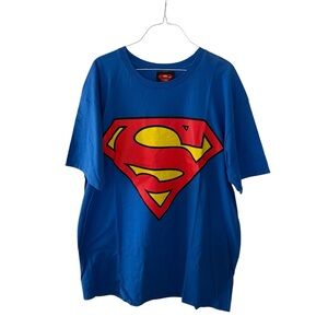 Vintage Superman Men’s T Shirt Big S Logo Blue Crew Neck Y2K 2000s
